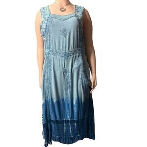 Seventh Avenue Boho Tank Summer Dress Size 3X in Teal Green